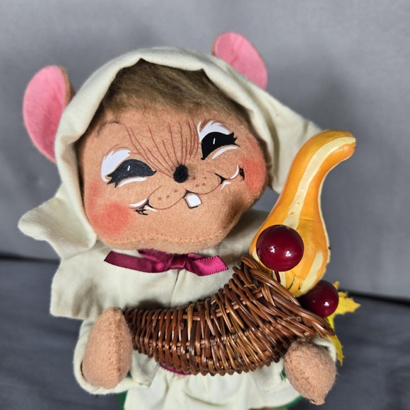 Annalee Thanksgiving Pilgrim Mice Pair Cornucopia Boy Girl Doll Figurines 2008 - Picture 3 of 13